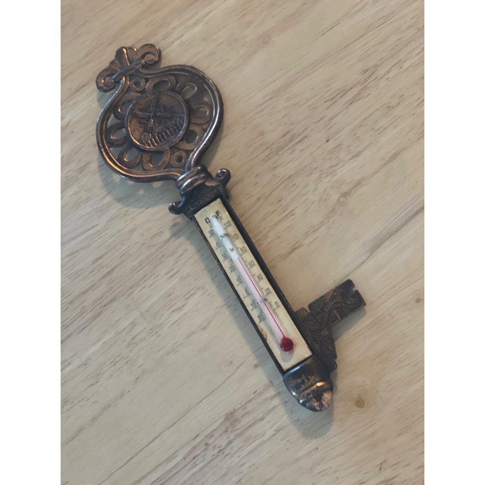 Vintage Brass Key Windmill Thermometer